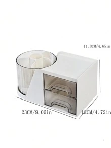 1pc 360° Rotatable Pen Holder With Large Capacity And Multi-Functional Drawer Design For Desktop Organization, Suitable For Students - White - View 6