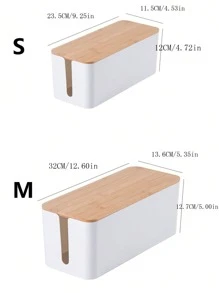 1 Stück Kreativer Einfacher Bambus-holzschreibtisch-kabelmanagement-box Mit Deckel, Drahtstecker-aufbewahrungstasche Für Stromkabel Und Ladegerät