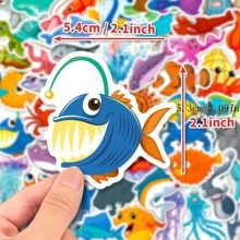 50入組可愛的卡通diy海洋生物貼紙套裝,包括海星和海蜇,防水,適合裝飾水壺,滑板,筆記型電腦,馬克杯,行李箱,日記等各種物品 - 彩色 - 查看 3