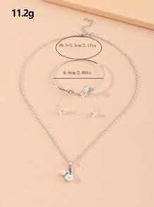 4入組花卉耳環,項鍊和手鐲套裝 - 銀色 - 查看 5