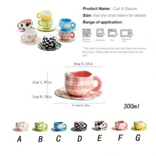 200ml復古風格手繪花卉陶瓷咖啡杯和茶碟套裝,適用於辦公室和家庭,生日/情人節/母親節禮物