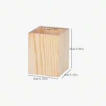 1pc Natural Wood Desk Pen Holder Stationery Storage Organizer - Apricot - View 5