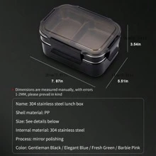 1 hộp đựng cơm trưa chống rò rỉ bằng thép không gỉ 2 lớp dung tích 1200ML, hộp đựng cơm Bento, đồ dùng học tập, quà tặng Giáng sinh - đen - Xem 2