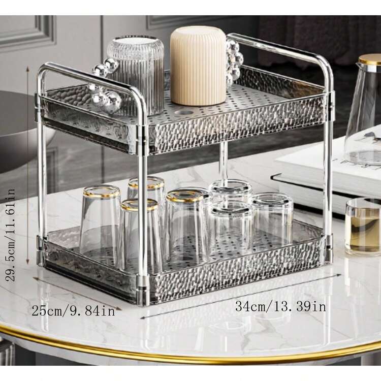 Soporte Para El Secado De Tazas, Soporte De Almacenamiento Transparente Para Tazas De Agua De Pet, Bandeja De Mesa Para La Sala De Estar, Juego De Té, Estante De Almacenamiento De Varias Capas Para El Hogar - Gris oscuro con red de drenaje - Añade 2