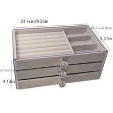 1pc 3-Tiered Jewelry Storage Box, Acrylic Velvet Lined Drawer Jewelry Case, Ring, Necklace, Earrings Display Container Holder, Dustproof - 1 - View 2