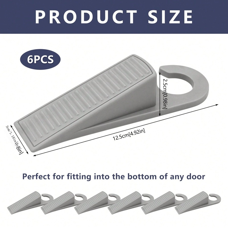 Door Stop Pack Of 6, Heavy Duty Door Stopper NonSlip Rubber Grey Door