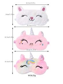 3pcs/Set Girls' Cute Rabbit & Unicorn Shaped Elastic Plush Sleep Mask For Daily Resting And Wearing