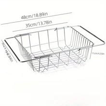 1 Piece, Retractable Stainless Steel Sink Strainer Drain, Retractable Drain Basket With Adjustable Armrests, Kitchen Rack Drain Basket, Dish Drying Rack Over Sink - Silver - View 2