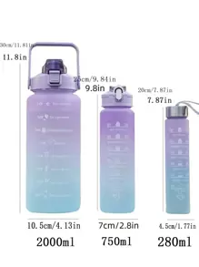 1/3个 2升/750毫升/280毫升 大容量紫色渐变PC水瓶，运动健身便携吸管杯，适合居家、旅行和户外活动 - 紫色 - 查看 2