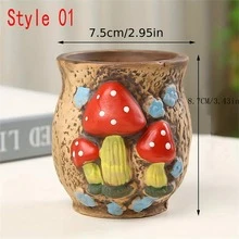 1入組蘑菇設計可愛陶瓷花盆,復古樹桩風格盆栽花盆,未塗裝手工製作家居裝飾 - 花瓶 - 查看 4