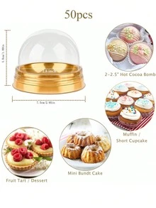 50入組透明塑膠圓頂蛋形巧克力炸彈容器/盒,帶蓋,適用於婚禮/生日派對/嬰兒派對/派對禮品包裝 - 金色 - 查看 2