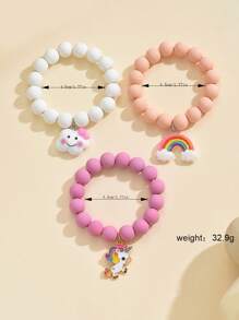 3入組實色簡約風彩虹雲和獨角獸珠子手鍊套裝,適用於女孩日常佩戴 - 彩色 - 查看 4