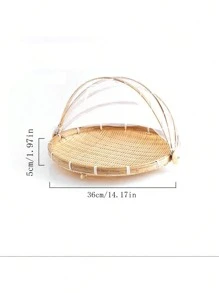 1pc Bamboo Product Insect-Proof Cover Basket For Sun-Drying, Farming, Sifting, Storage, Bread, Fruit With Net