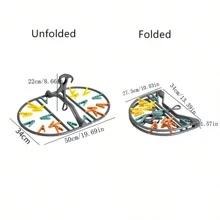 1pc Foldable Windproof Clothes Drying Rack, Elliptical Plastic Laundry Hanger With 20 Clips, Rotatable And Stackable - Grey - View 5