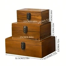 Caja Japonesa De Almacenamiento De Madera Vintage Bloqueable Para Documentos Y Otros Objetos, Material De Madera Sólida, Organizador De Joyas - Marrón - Ver 2