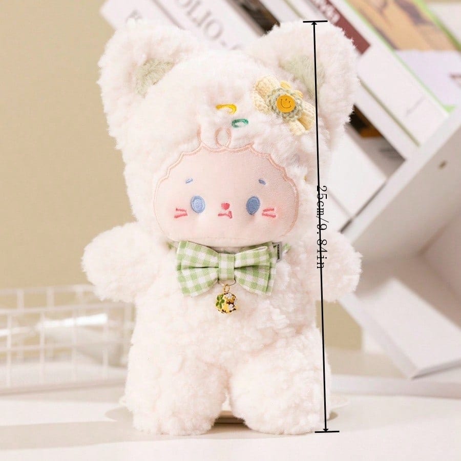 1pc White Cat And Black Dog Couple Stuffed Animals Plush Toys, Birthday