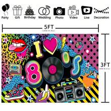 1入組愛上80年代派對主題黑幕,搭配塗鴉背景& 迪斯可搖滾唱機派對裝飾,音樂生日派對攝影棚道具 - 嘻哈塗鴉 - 查看 2