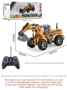 1盒含電池無線遙控工程卡車挖掘機玩具帶光效,1:30四通道模擬推土機,適合3-10歲男孩的禮物 - 黃色 - 查看 12