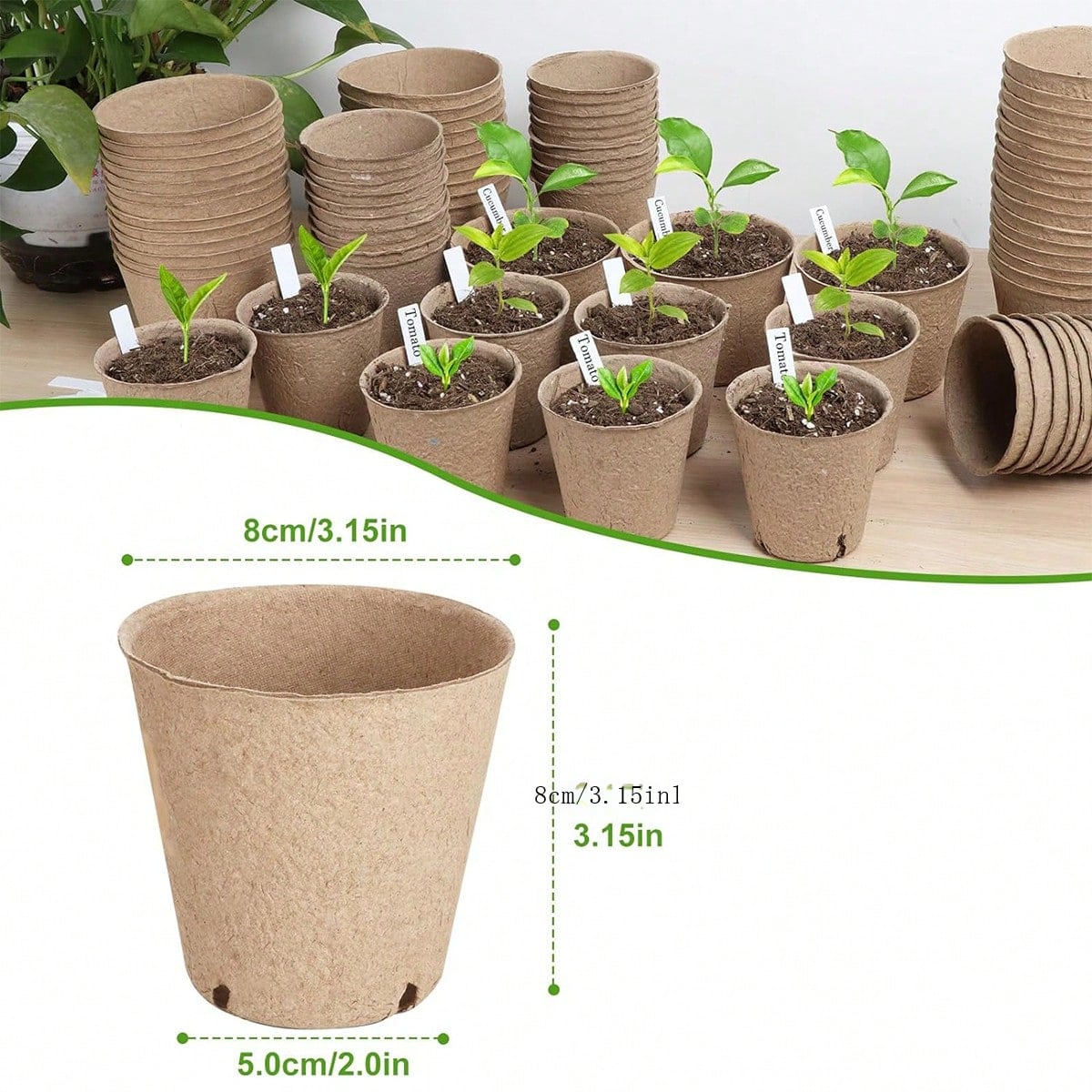 Peat Pots, 50Pcs 3.15 Inch Seed Starting Pots With Drainage Holes Round Nursery Pot SHEIN