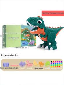 1套恐龍diy黏土套件,綠色和橙色黏土、麵條製造器和各種模具,親子互動玩具、兒童美術創作用品,適合3-6歲男女童 - 恐龍彩泥機 - 查看 8