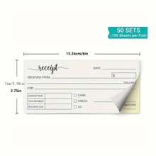 1pack Receipt Book, 2.75x6in, 2-Part Carbonless Copy Paper, Crafts Business Order (50sets) White/Yellow Back To School