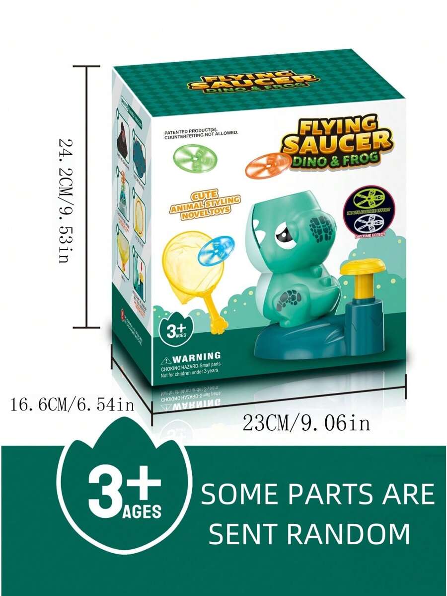 Dinosaur Themed Disc-Shooting Toy With 2 Catching Nets, 8 Discs (Including 2 Glow-In-The-Dark Discs), Eye Protector Included, Random Color Style Delivery - Green - View 1