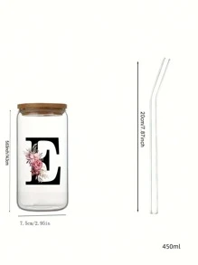 1入組450ml字母花卉a-z咖啡杯,高硼硅耐熱玻璃杯,配有竹蓋和吸管,適用於家庭和辦公室,是送給女士、母親、最好的朋友、新娘和伴娘的生日禮物 - 無色 - 查看 2