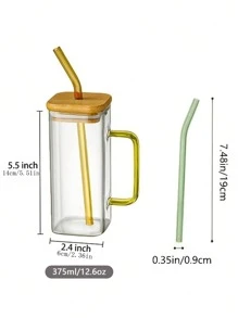 1入組透明玻璃杯子帶吸管 - 無色 - 查看 7