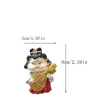 1pc Creative 3d Resin Fridge Magnet Decor Featuring A Beautiful Dressed-Up Chinese Lady Playing Various Musical Instruments Surrounded By Peony, Chinese Cabbage And Swallow - Multicolor - View 10