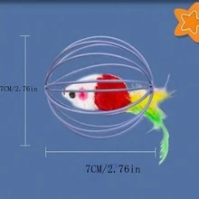 Cat Toy Mouse With Real Feathers Tail And Colored Wire Painted Cage, Random Color For The Mouse Inside - Multicolor - View 5