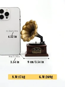 1pc Vintage Phonograph Model Resin Figurine Home Decoration Birthday Gift Birthday Gifts Graduation - Multicolor - View 2