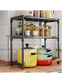1pc Kitchen Oven Microwave Shelf With Two Layers And A Single Layer, Countertop Storage Rack, Desktop Organizer, Home Supplies.Double-Tier/1-Tier Black Large Capacity Kitchen Storage Rack For Microwave, Oven, Rice Cooker And Other Appliances.Microwave Oven Rack Kitchen Countertop Storage Shelf With Two/Single Layer Optional, Home Organization Tool. - Black - View 5