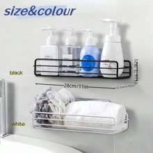 1pc Bathroom Shelf, Cosmetic Shower Perfume Storage Rack, Wall-Mounted Shower Caddy, Adhesive Storage Rack For Kitchen Utensils, Home Decoration And Kitchen, No Drilling Iron Bathroom Storage Rack - Multicolor - View 10