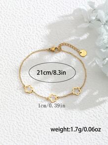 1pc Elegant Gold Stainless Steel Hollow Five-Petal Flower Decor Bracelet, Jewelry Accessory For Party - Yellow Gold - View 6