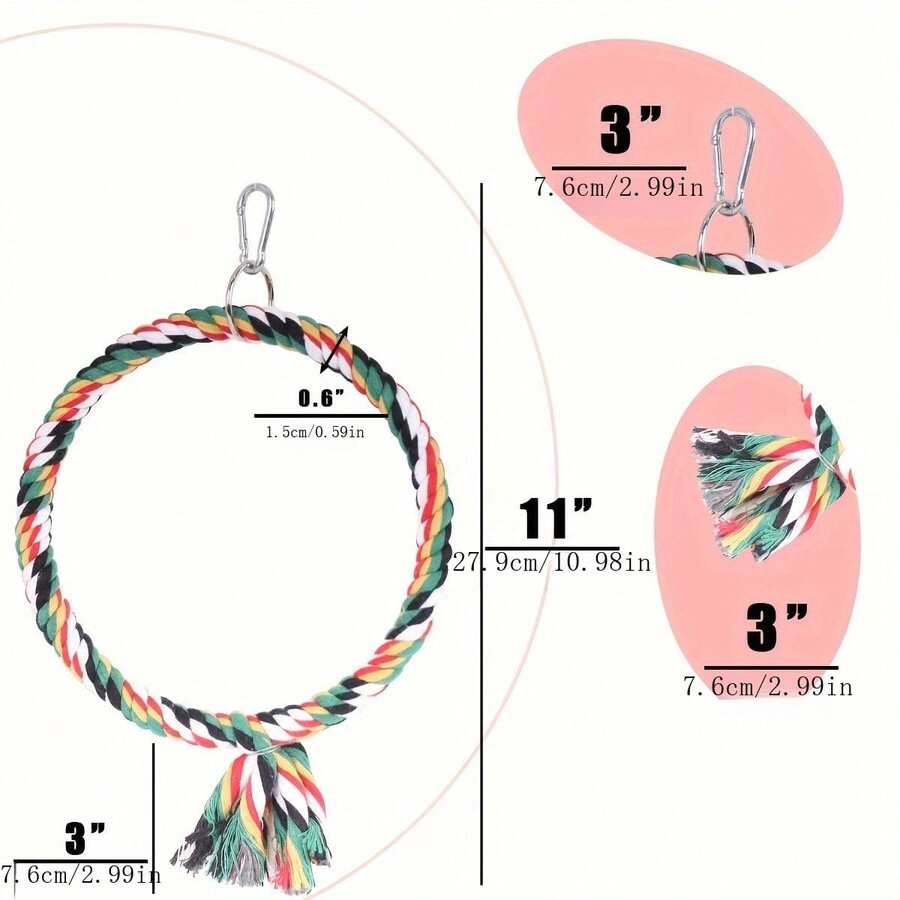 1pc Large Circle Bird Rope Swing Perch Made With Natural Materials
