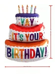 1pc New Arrival Three-Layer Cake Aluminum Foil Balloon For Birthday Party Decoration, With Colorful Candle Design, Back To School Valentine Day - Multicolor - View 2