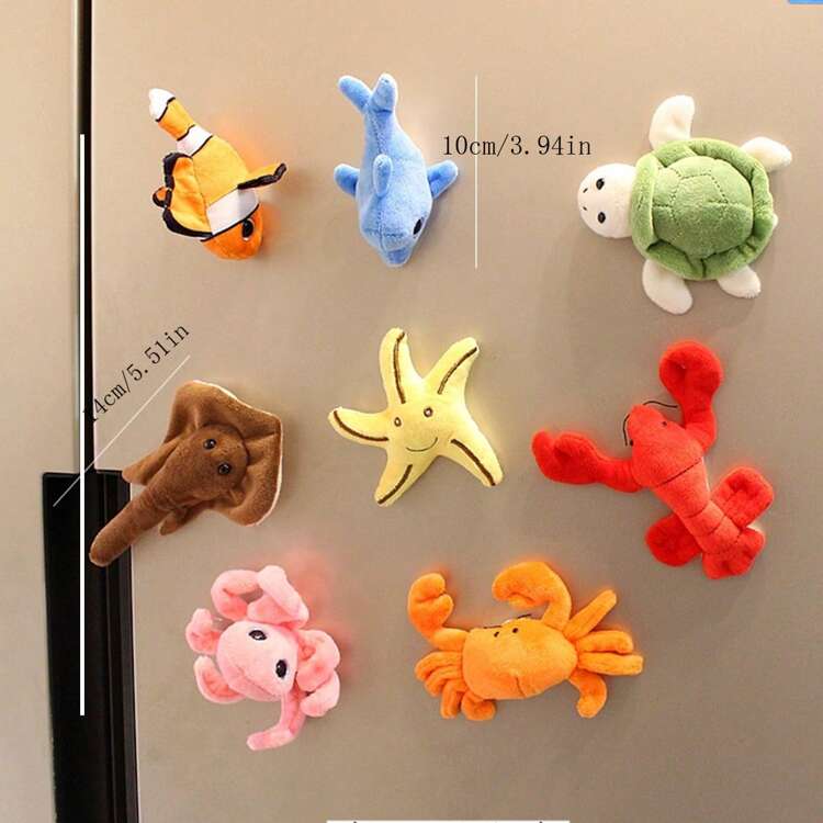 1 件卡通布艺海洋动物造型冰箱贴，包括小丑鱼、龙虾、海豚等。生日毕业厨房装饰最佳礼物 - 彩色 - 查看 2
