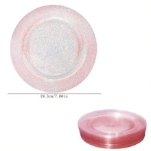 20pcs Clear Glitter Hard Plastic Round Plates, Dessert & Cake Serving Tray, Reusable & Washable Plastic Tableware, Perfect For Parties - Glitter Transparent - View 4