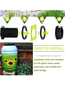 4 Pieces PVC Black Rain Barrel Tank Adapter 3/4 Inch Male 1/2 Inch Female Double Threaded Bulkhead Water Tank Connector For Water Tanks, Aquariums, Spigot - Black - View 2