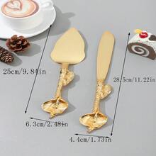Wedding New Heart Design Knife & Spreader Set For Home Baking, Perfect For Celebrations & Cake Serving - Gold - View 2