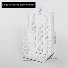 Foldable Hanging Wall-Mounted Plastic Laundry Basket Without Drilling - White - View 2