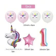 Nuevo conjunto de globos con número degradado de unicornio colorido, decoración de fiesta de cumpleaños con tema de unicornio globos de papel de aluminio - Multicolor - Ver 3