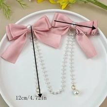 童裝紅色蝴蝶結髮夾,公主風流蘇頭飾,配珍珠釦,適用於女寶寶