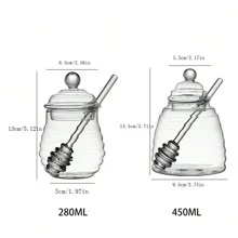 1 件 280ml/450ml 大肚玻璃蜂蜜罐 带勺子和盖子，高硼硅，厨房，圣诞礼物 - 透明 - 查看 3
