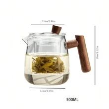 1 件 500 毫升玻璃茶壶，带木柄，可用于炉灶或电陶炉，耐热高硼硅玻璃，非常适合泡茶返校 - 透明色 - 查看 2