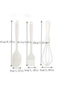3入組矽膠打蛋器、油刷、蛋糕刮板，高溫抗熱烘焙工具，適用於廚房 - 白色 - 查看 3