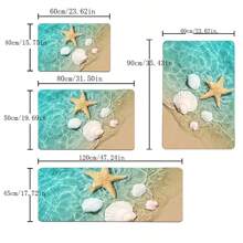 1件海洋系列柔软绒面防疲劳地垫，适用于浴室、厨房、玄关、走廊，饰有海星和贝壳图案 - 彩色 - 查看 3