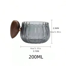 Cirelle 1pc Transparent/Grey Wooden Handle Glass Cup Back To School - Army Green - View 3