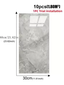 Bộ 10 miếng/bộ, kích thước 1.8㎡, chất liệu PVC, họa tiết vân đá cẩm thạch xám nổi 3D, chống thấm nước, chống nấm mốc, tấm ốp trang trí cho nhà bếp, phòng tắm. - Xám - Xem 5