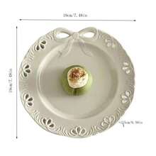 法式小众蝴蝶结浮雕陶瓷盘甜品蛋糕西餐盘好看水果沙拉盘家用平盘精美圣诞礼物 - 白色 - 查看 7